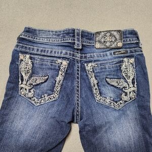 Miss Me Blue Boot Cut Jeans with Silver Embroidery
